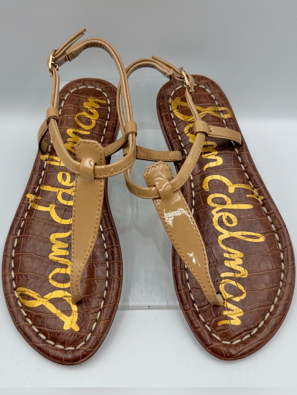 Sam Edelman Sandal Girls 13 Gigi Kids Beige / Tan Patent Toe Post Buckle Flat